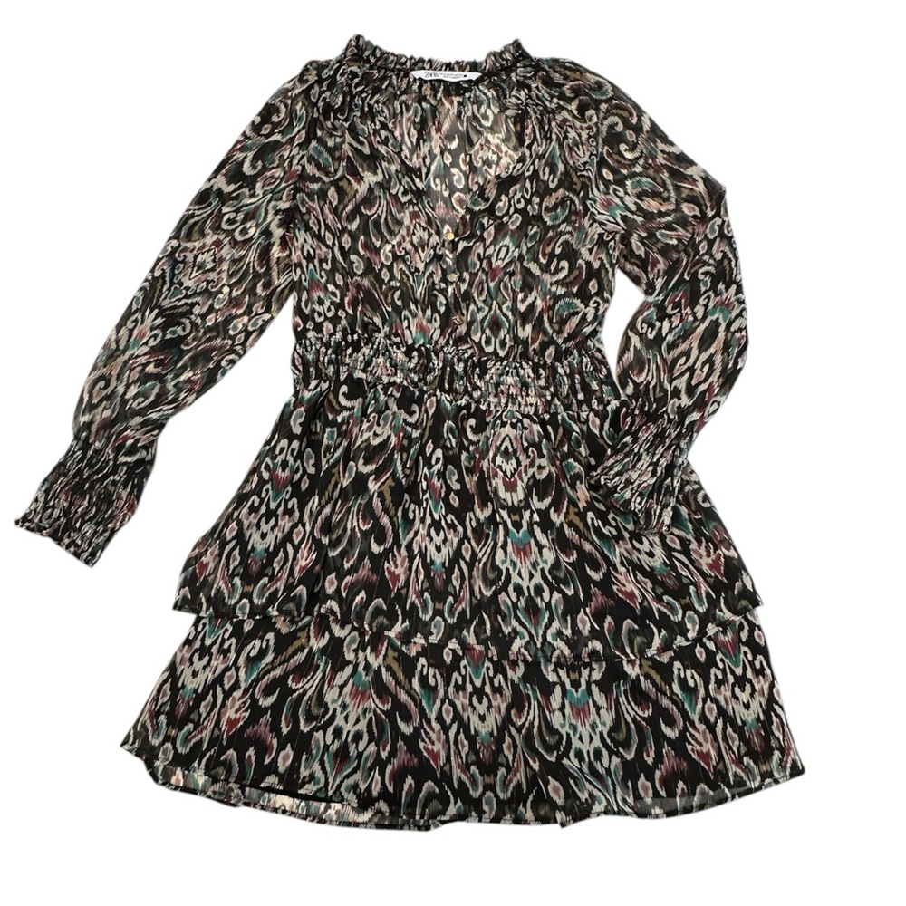 ZARA Blousy Sheer Mini Dress flowy Print Size Medium